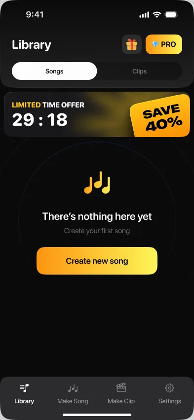 Библиотека MusicGen AI с промо-блоком подписки
